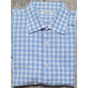 Barneys New York Men's Blue Gingham Check Dress‎ Shirt Size 17 - 34/35